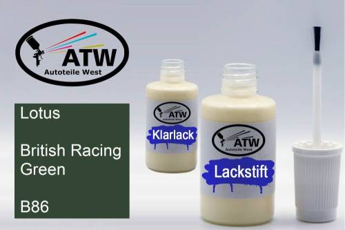 Lotus, British Racing Green, B86: 20ml Lackstift + 20ml Klarlack - Set, von ATW Autoteile West.